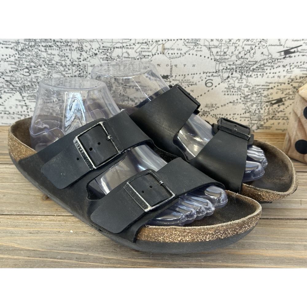 BIRKENSTOCK Arizona Sandals Slides Black Leather Sz 8 Men's